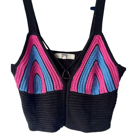 Madden Girl Boho Hippie Festival Crochet Crop‎ Tank Keyhole Heart Charm size M - Picture 2 of 3